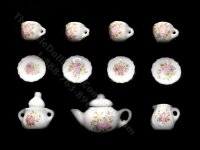 (image for) Miniature Porcelain Tea Set for Dollhouses (13 pcs)