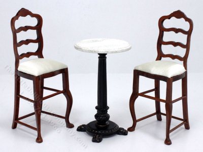 (image for) Miniature Bar Set with Table and 3 Stools for Dollhouses