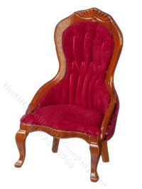 (image for) Miniature Lady's Chair for Dollhouses - Red/Walnut