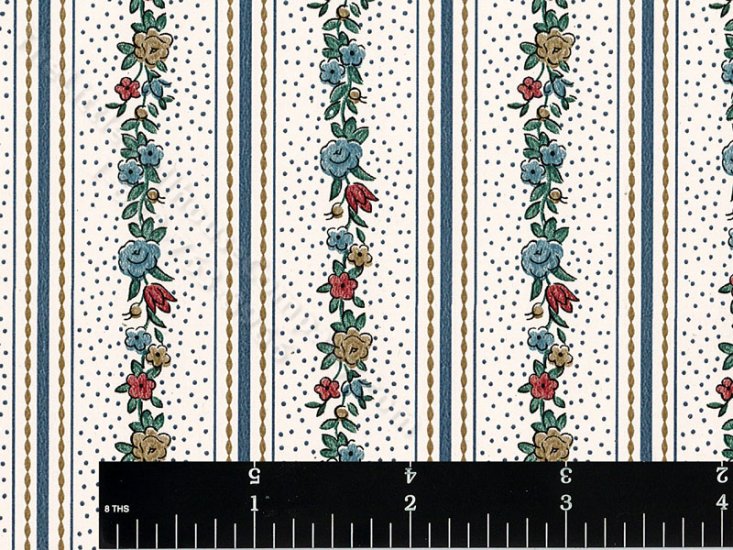 (image for) Floral and Dot Stripe Miniature Wallpaper for Dollhouses