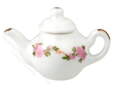 (image for) Miniature Porcelain Tea Pot for Dollhouses - Pink Floral