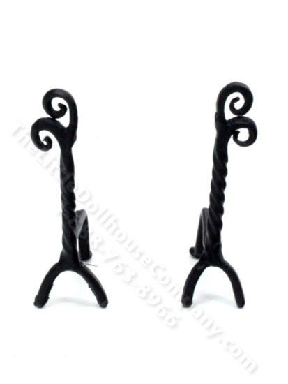 (image for) Miniature Handmade Wrought Iron Andirons for Dollhouses