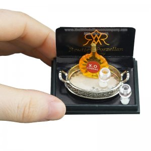 (image for) Miniature Decorated Metal Tray with Cognac and Two Glasses