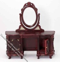 (image for) Walnut Mirrored Vanity with Wicker Accents for Dollhouses