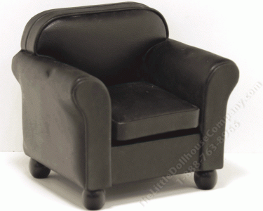 (image for) Miniature Black Leather Club Chair For Dollhouses