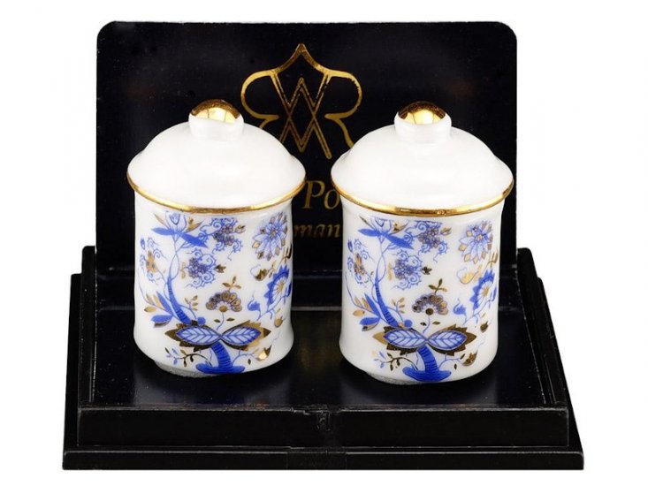 (image for) Miniature Storage Containers (2), Blue Onion Gold Design