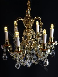 (image for) Miniature Battery Operated 6-Arm Brass and Crystal Chandelier