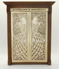 (image for) Miniature Walnut Peacock Double Door for Dollhouses