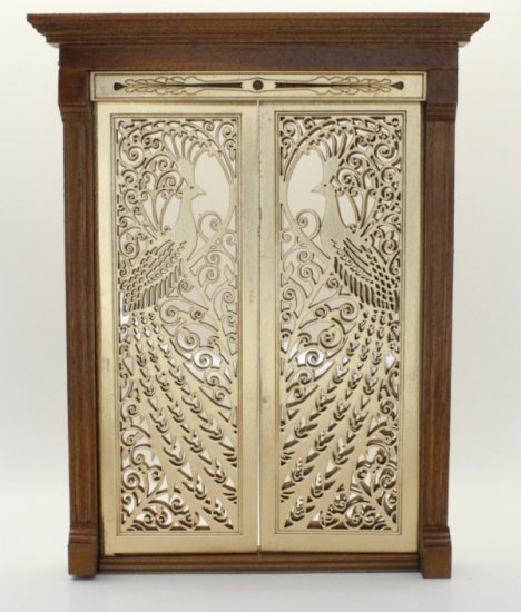 (image for) Miniature Walnut Peacock Double Door for Dollhouses