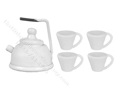 (image for) Miniature White Tea Set for Dollhouses