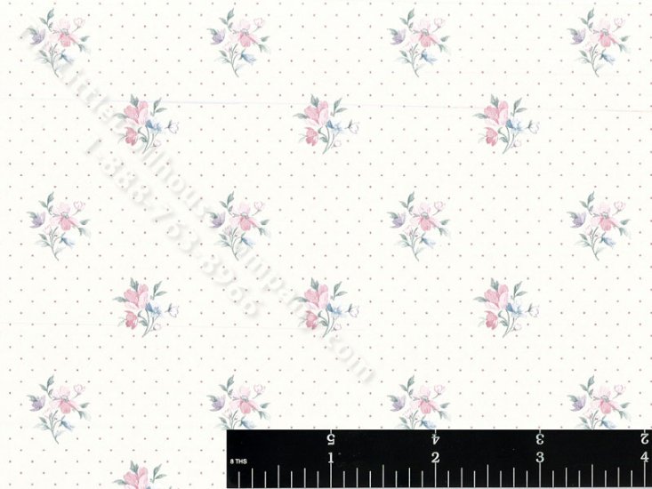 (image for) Pink Bouquets on Dots Miniature Wallpaper for Dollhouses