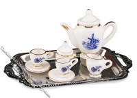 (image for) Miniature Delft Tea Service on Tray for Dollhouses