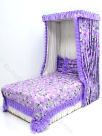 (image for) Miniature Purple Floral Canopy Bed for Dollhouses