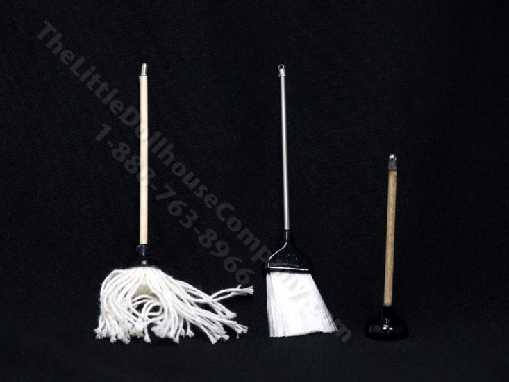 (image for) Miniature Cleaning Set for Dollhouses (3 pcs) - Black