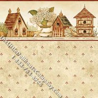 (image for) Cottage Bird Houses Pattern Miniature Wallpaper for Dollhouses