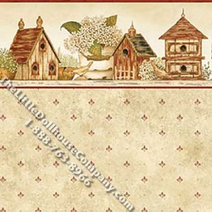 (image for) Cottage Bird Houses Pattern Miniature Wallpaper for Dollhouses