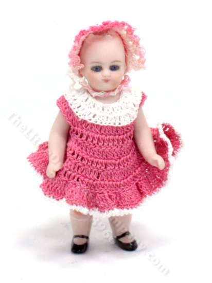(image for) Miniature Porcelain Baby Doll in Pink Knit Dress