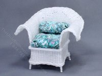 (image for) Miniature White Wicker Chair w/ Paisley Cushions for Dollhouses
