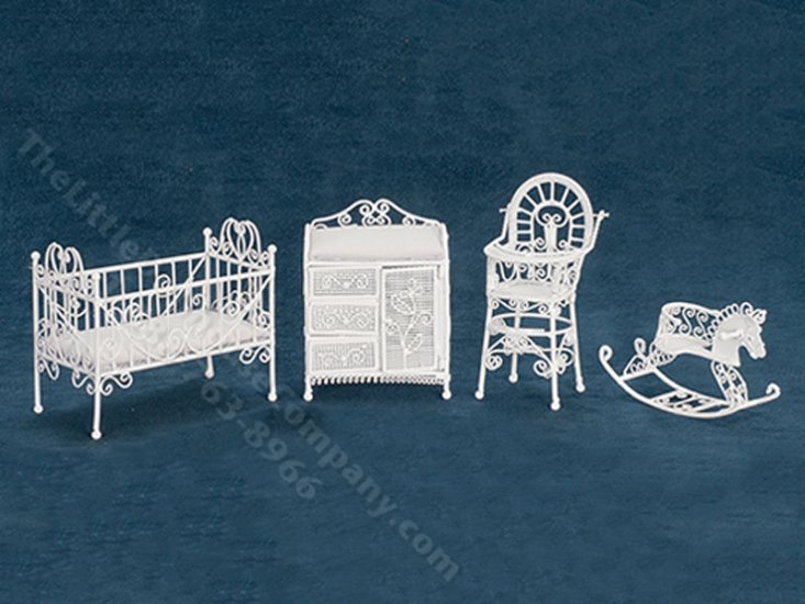 (image for) Miniature White Wire 4 Piece Nursery Set