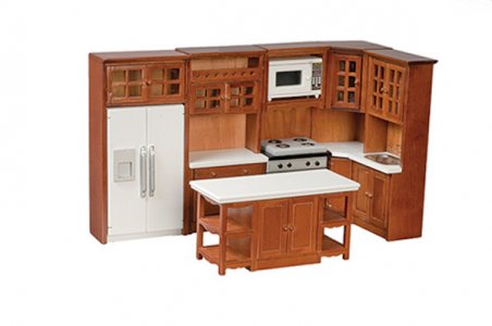 (image for) Miniature Walnut 6 Piece Kitchen Set with White Top