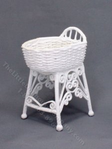 (image for) Miniature White Wicker Crib for Dollhouses
