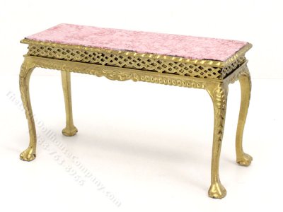 (image for) Miniature Gold and Pink Marble Console Table for Dollhouses