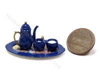 (image for) Miniature 4 Piece Coffee Set for Dollhouses - Royal Blue