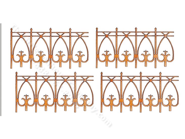 (image for) Miniature 1/2" Scale Laser Cut Gothic Fence Rail (4/pack)