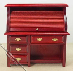 Miniature Mahogany Roll Top Desk for Dollhouses [HH T3597] | The