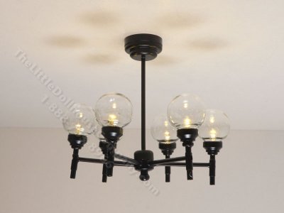 (image for) Miniature Battery Operated 6-Arm Madison Park Chandelier with Wand for Dollhouses - Black