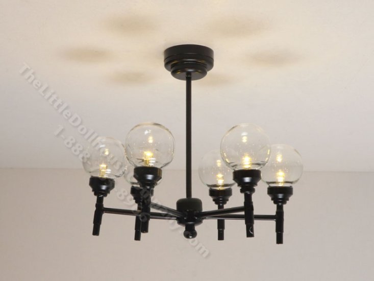 (image for) Miniature Battery Operated 6-Arm Madison Park Chandelier with Wand for Dollhouses - Black