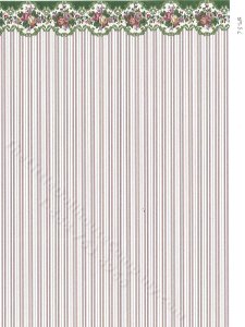 (image for) Purple Stripe Pattern w/ Floral Border Wallpaper for Dollhouses