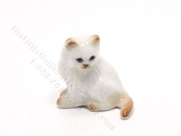 (image for) Miniature White Cat with Brown Tail, Ears, and Paws Figurine