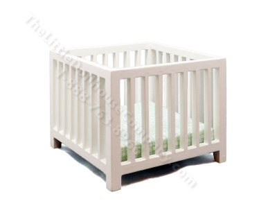 (image for) Miniature White Slatted Play Pen with Blue Fabric