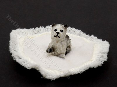 (image for) Dollhouse Scale Model Westie Dog Playing w/Scrunched Carpet