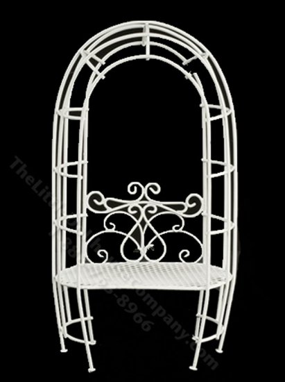 (image for) Dollhouse Scale Model White Wire Arch with Bench