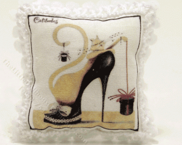 (image for) Pillow with Cat Print and Pompom Edging by Judith Blondell