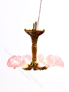 (image for) Miniature Brass Pink 5 Shade Chandelier by Jim Pounder