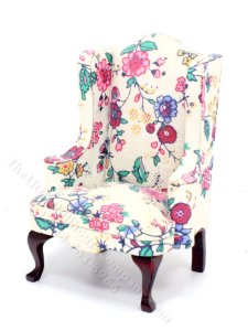 (image for) Miniature Colourful Floral Wingback Armchair for Dollhouses