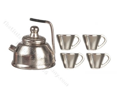 (image for) Miniature Silver Tea Set for Dollhouses