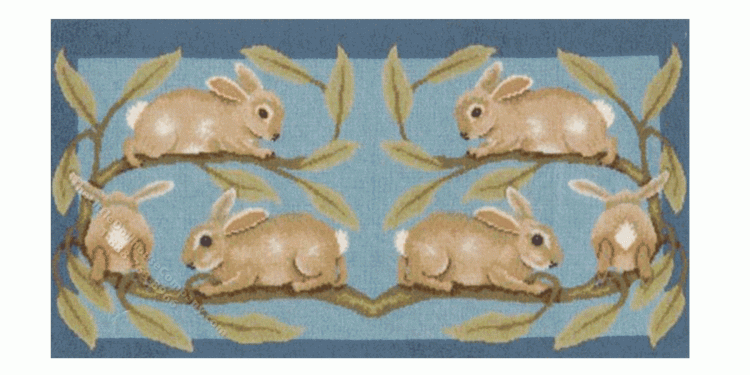 (image for) Miniature Extra Small Scale Blue Rug With Rabbits