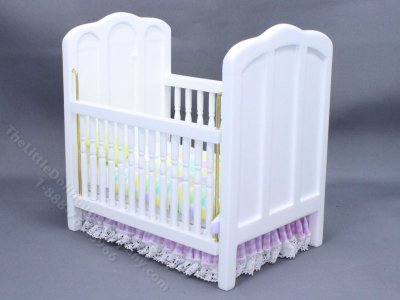 (image for) Miniature White Crib with Pastel Checkered Bedding