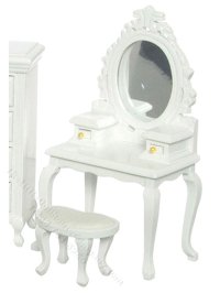 (image for) Miniature As-Is White Vanity With Stool For Dollhouses