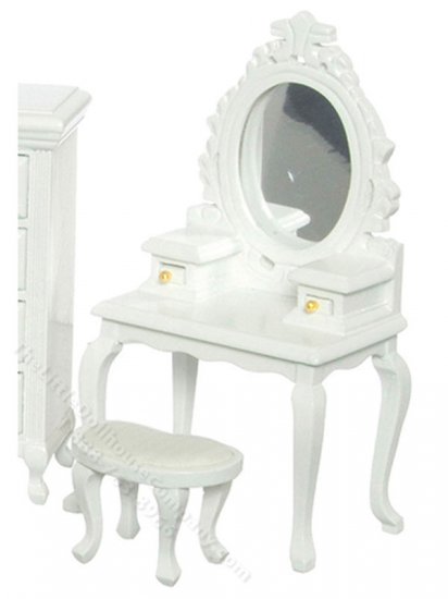 (image for) Miniature As-Is White Vanity With Stool For Dollhouses
