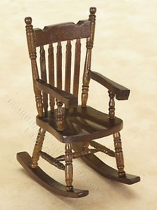 (image for) Miniature Walnut Boston Rocking Chair for Dollhouses