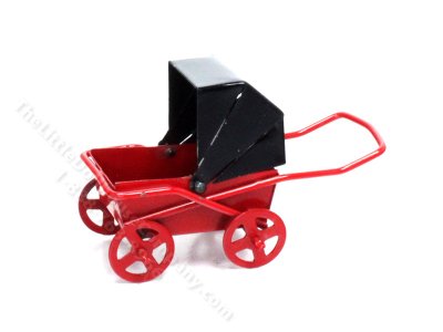 (image for) Miniature Red and Black Baby Buggy for Dollhouses