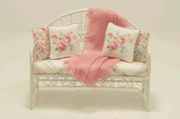 (image for) White Iron Settee with Pink Floral Design and Blanket