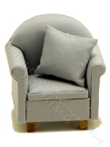 (image for) Miniature Grey Chair w/Pillow for Dollhouses