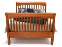 (image for) Miniature Modern Mahogany Bed Dressed in Tan Linen and Green