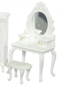 (image for) Miniature White Vanity With Stool For Dollhouses